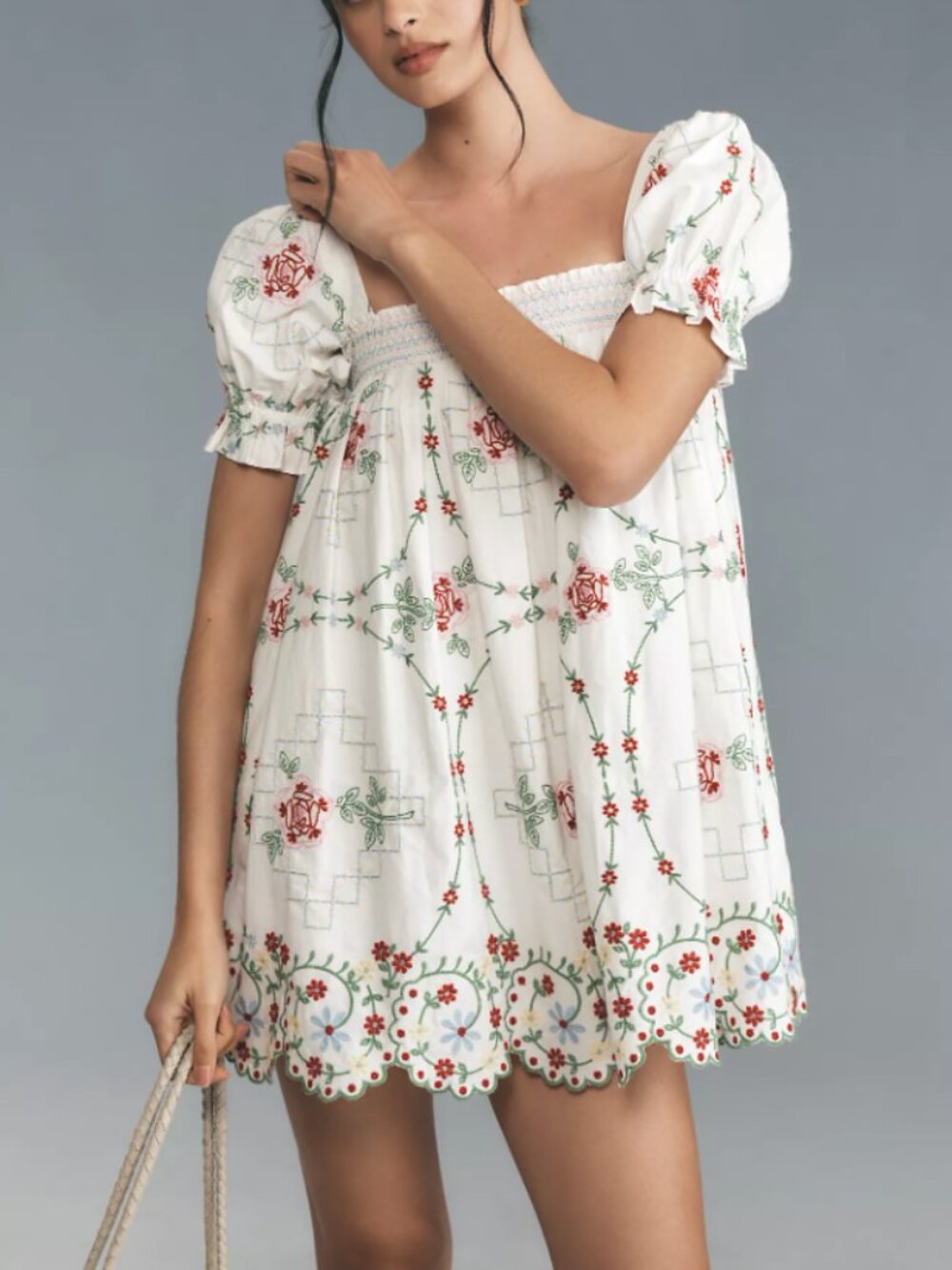 Damson Madder Lulu Mini Dress with Puff Sleeves - UK 10 / US 6